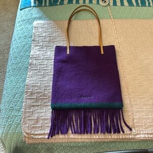 RALPH Wool Shoulder Bag In Purple Wool, green accents and LeatherHandles. .